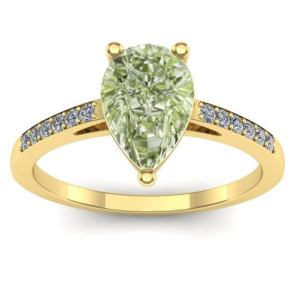 Inel logodna cu diamant de laborator verde lacrima