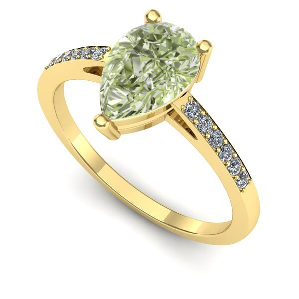 Inel logodna din aur galben cu diamant de laborator verde