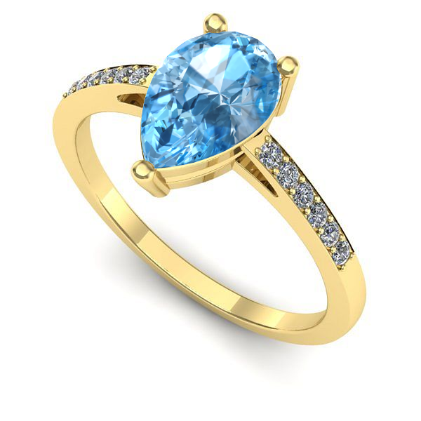 Inel logodna din aur galben cu topaz blue