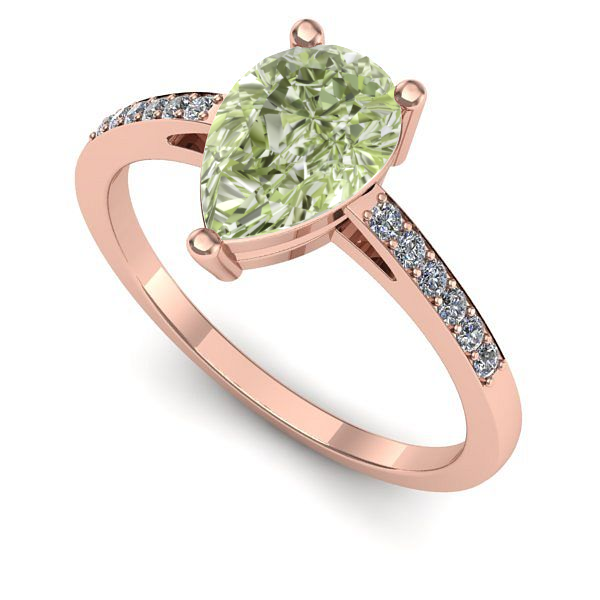 Inel logodna din aur roz cu diamant de laborator verde