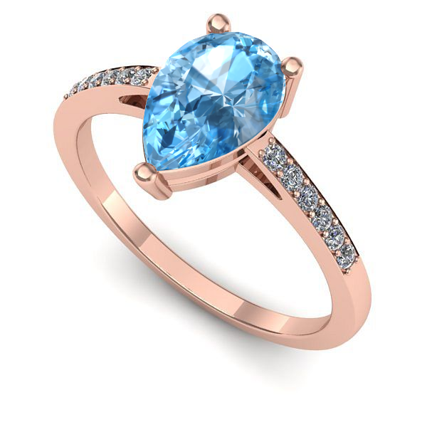 Inel logodna din aur roz cu topaz blue