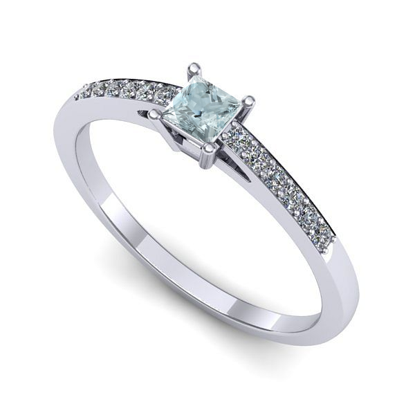 Inel logodna din aur alb cu aquamarin
