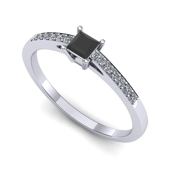 Inel de logodna din aur alb cu diamant negru