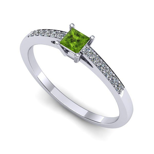 Inel de logodna din aur alb cu peridot