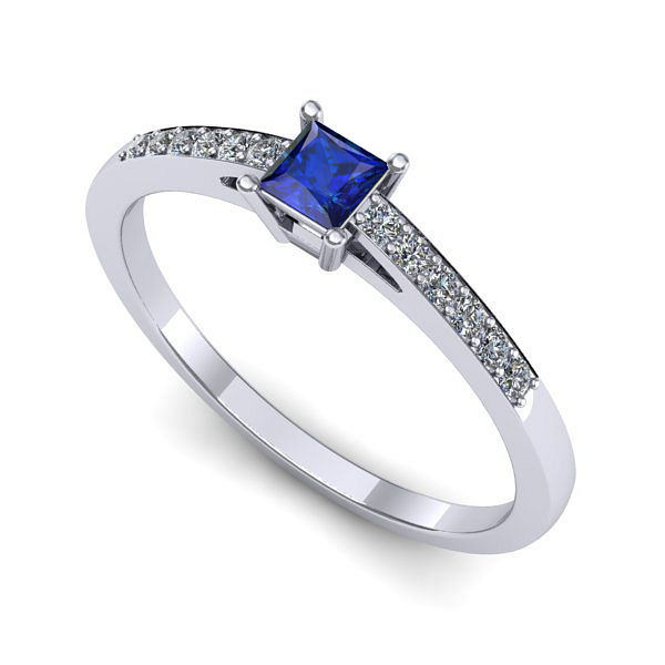 Inel logodna din aur alb cu safir