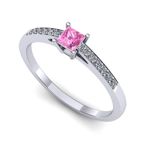 Inel logodna din aur alb cu safir roz