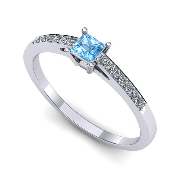 Inel logodna din aur alb cu topaz blue