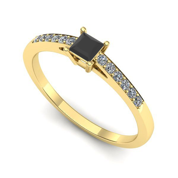 Inel logodna din aur galben cu diamant negru