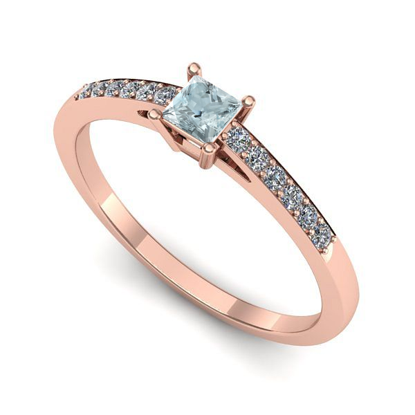 Inel din aur roz cu aquamarin