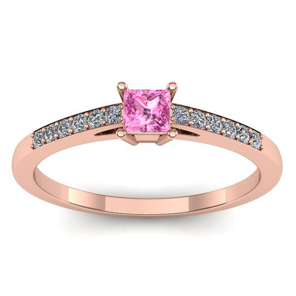 Inel de logodna cu safir roz patrat