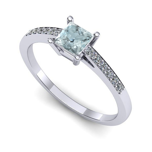 Inel logodna din aur alb cu aquamarin