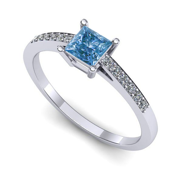 Inel din aur alb cu diamant de laborator albastru