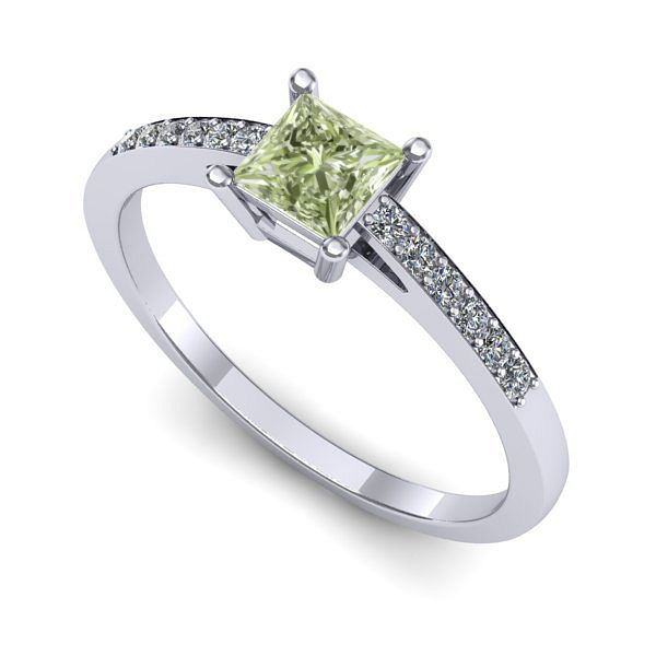 Inel din aur alb cu diamant de laborator verde