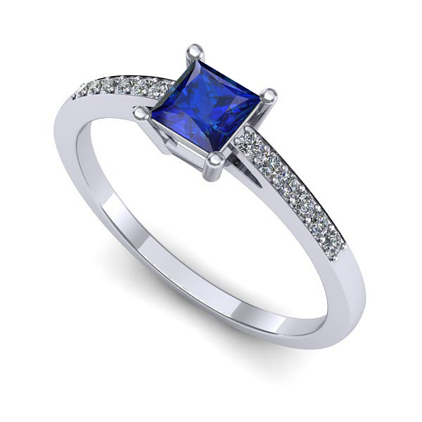 Inel logodna din aur alb cu safir