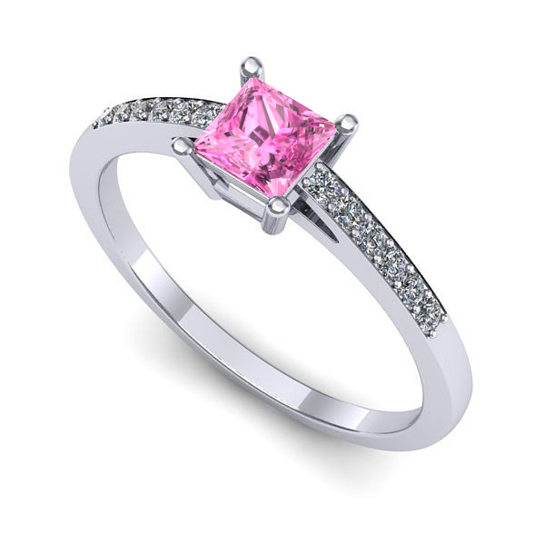 Inel de logodna din aur alb cu safir roz