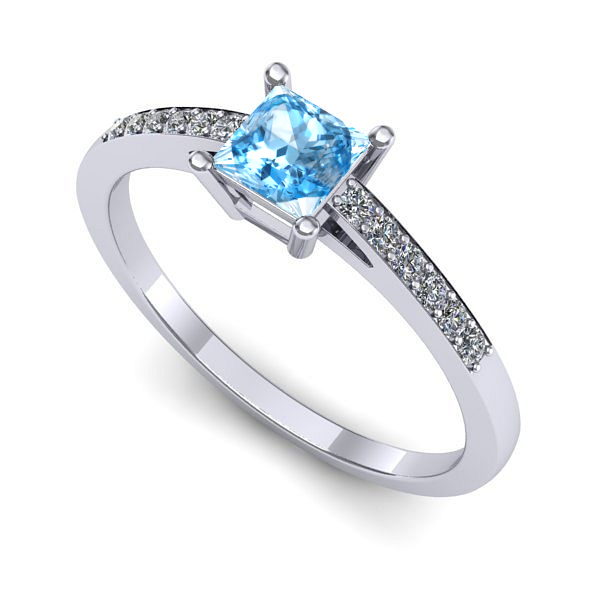 Inel logodna din aur alb cu topaz blue