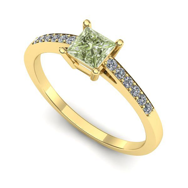 Inel logodna din aur galben cu diamant de laborator verde