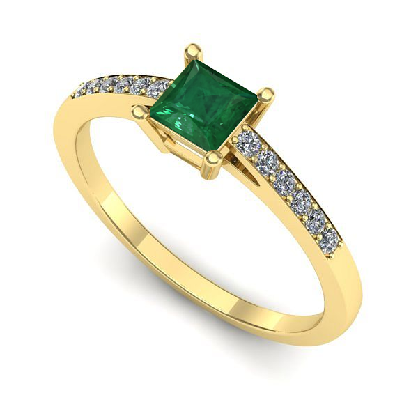 Inel de logodna din aur galben cu smarald