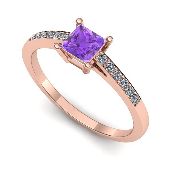 Inel logodna din aur roz cu ametist