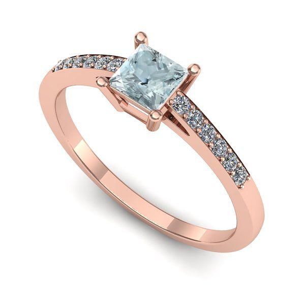 Inel din aur roz cu aquamarin