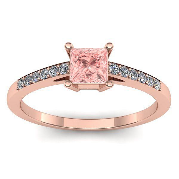 Inel logodna cu diamant de laborator roz patrat