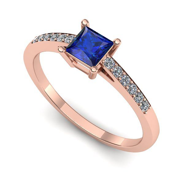 Inel logodna din aur roz cu safir