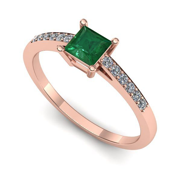 Inel de logodna din aur roz cu smarald