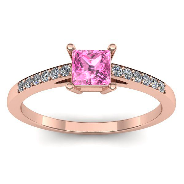 Inel logodna cu safir roz patrat