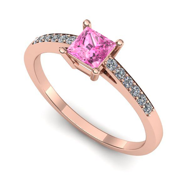 Inel logodna din aur roz cu safir roz