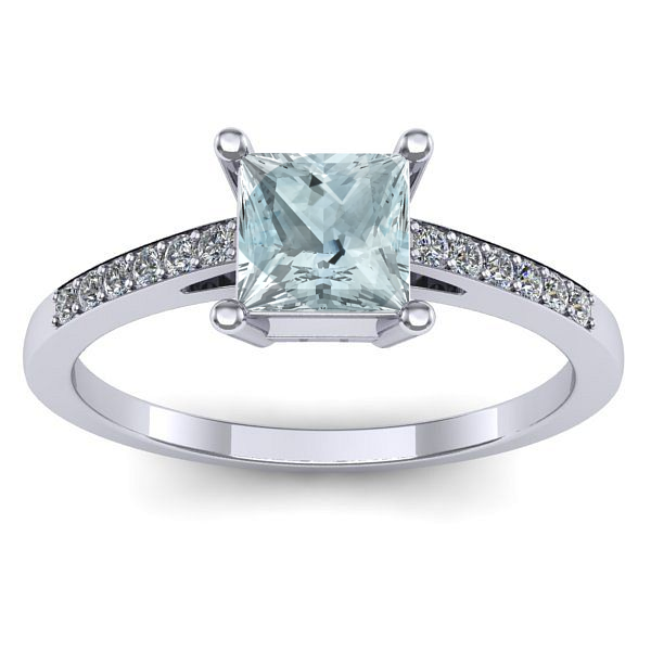 Inel de logodna cu aquamarin patrat