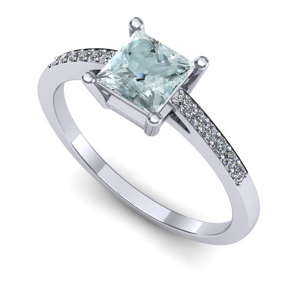 Inel logodna din aur alb cu aquamarin