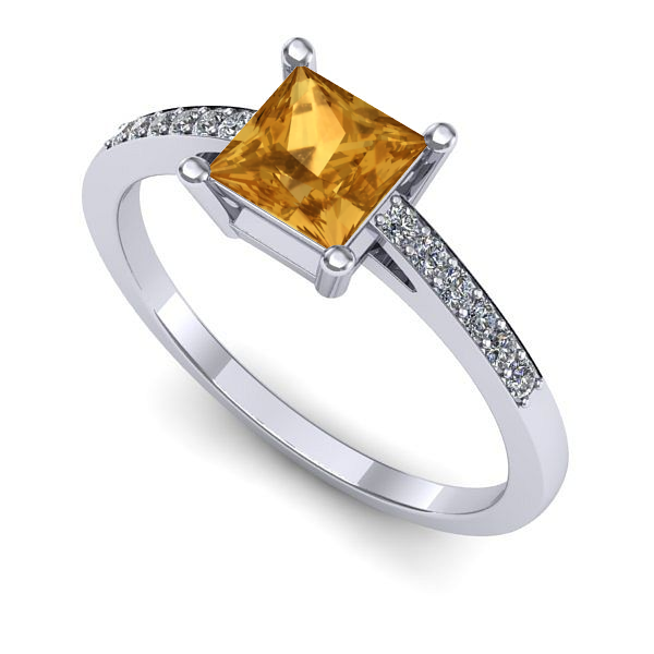 Inel logodna din aur alb cu citrin