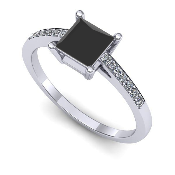 Inel de logodna din aur alb cu diamant negru