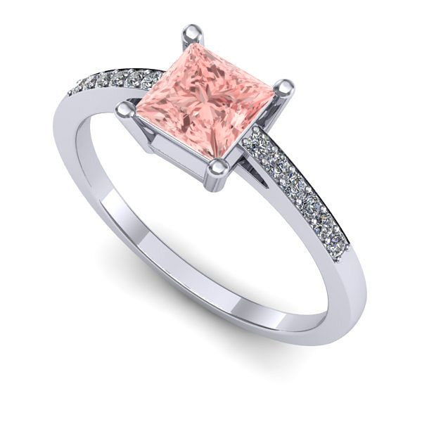 Inel de logodna din aur alb cu diamant de laborator roz