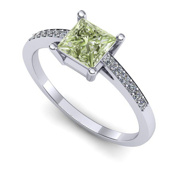 Inel logodna din aur alb cu diamant de laborator verde