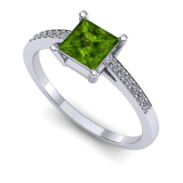 Inel logodna din aur alb cu peridot