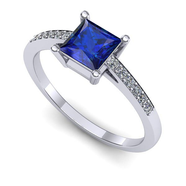 Inel logodna din aur alb cu safir