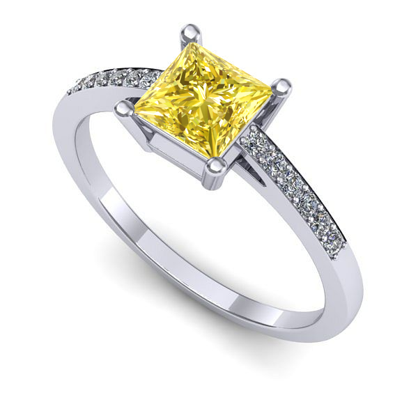 Inel logodna din aur alb cu safir galben