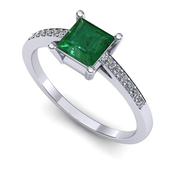 Inel de logodna din aur alb cu smarald