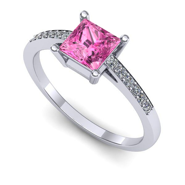 Inel de logodna din aur alb cu safir roz