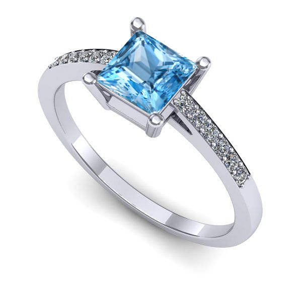 Inel logodna din aur alb cu topaz blue