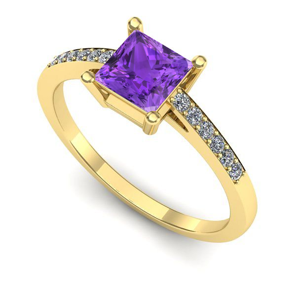 Inel logodna din aur galben cu ametist