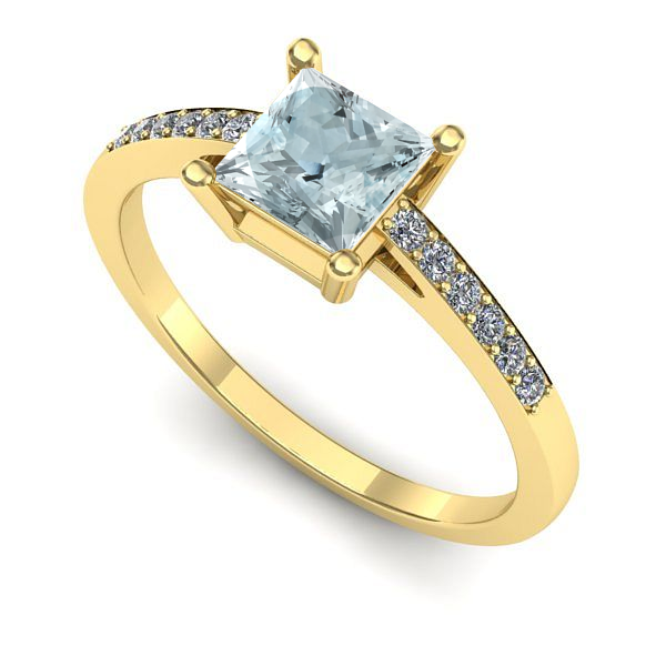 Inel de logodna din aur galben cu aquamarin