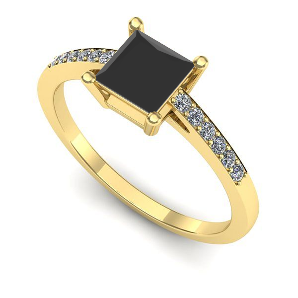 Inel logodna din aur galben cu diamant negru