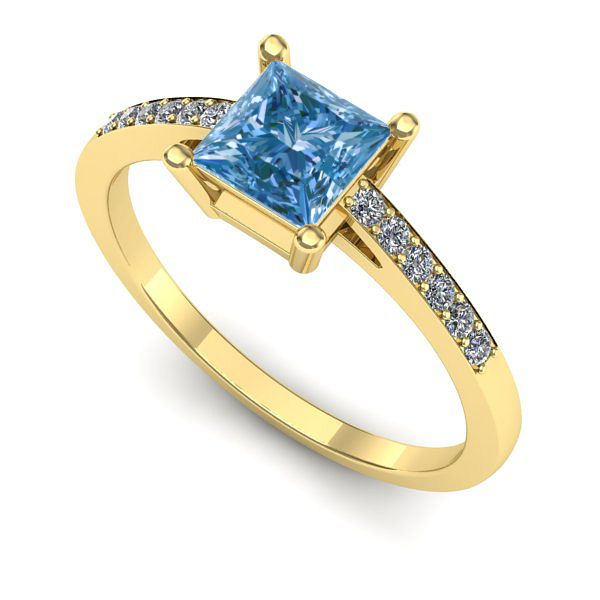 Inel logodna din aur galben cu diamant de laborator albastru