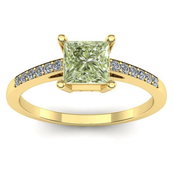 Inel cu diamant de laborator verde patrat