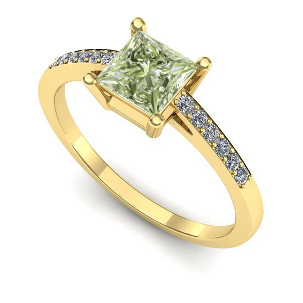 Inel de logodna din aur galben cu diamant de laborator verde