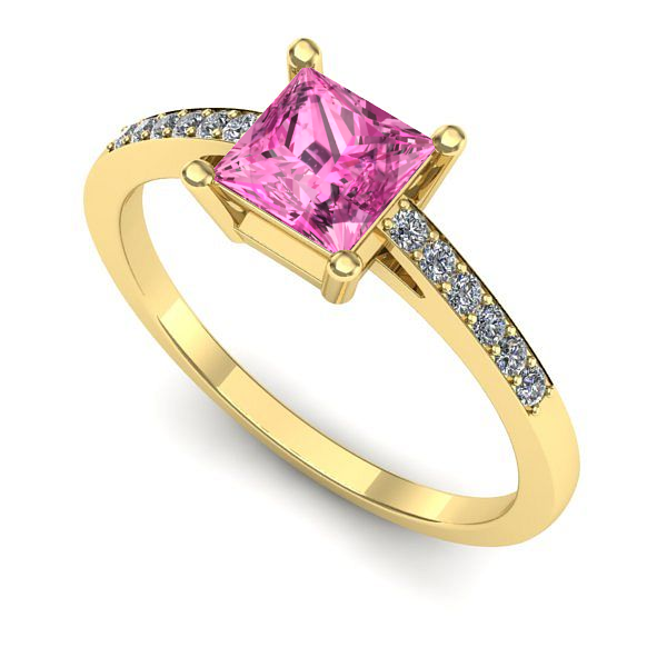 Inel logodna din aur galben cu safir roz