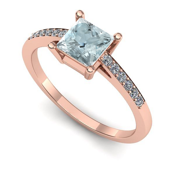 Inel din aur roz cu aquamarin