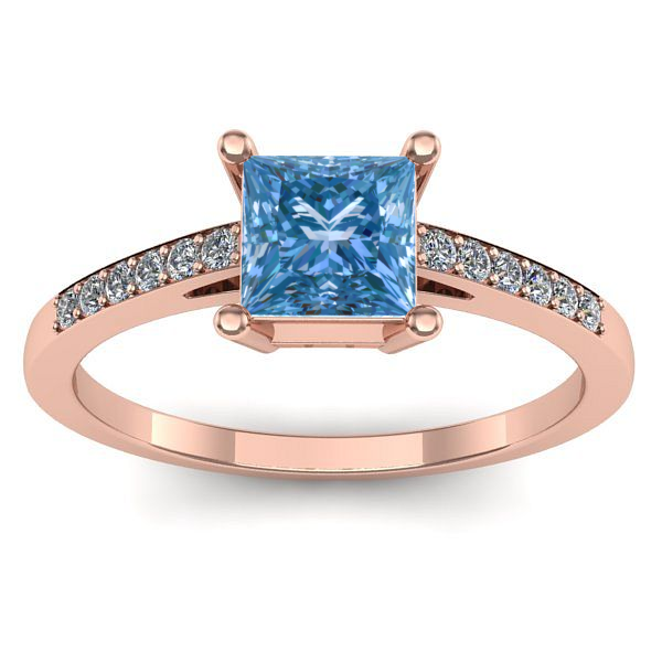 Inel cu diamant de laborator albastru patrat